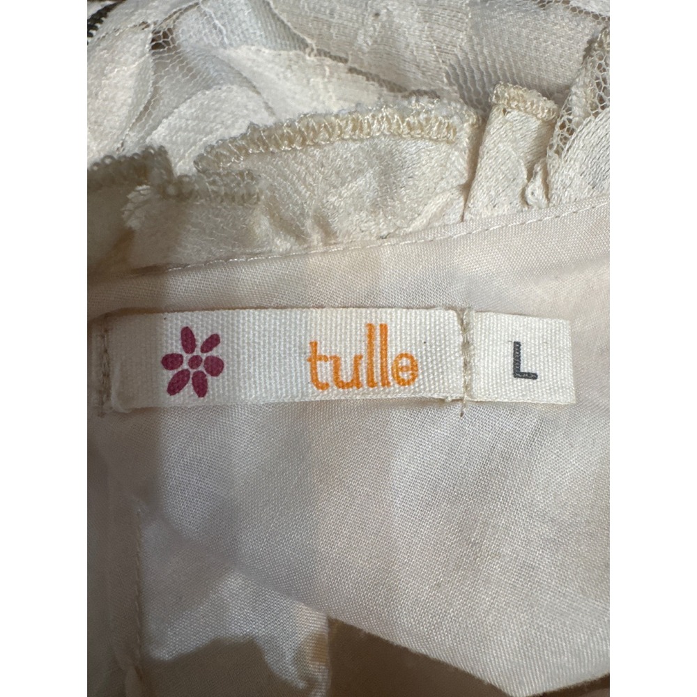 Tulle Womens Cream Floral Lace Ruffle Sleeveless Mini Dress Size Large - Picture 7 of 8